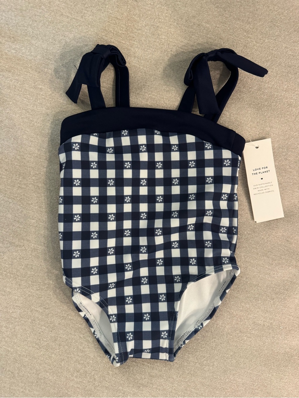 Janie and Jack Navy Gingham Floral One-Piece Swimsuit - Picture 1 of 1